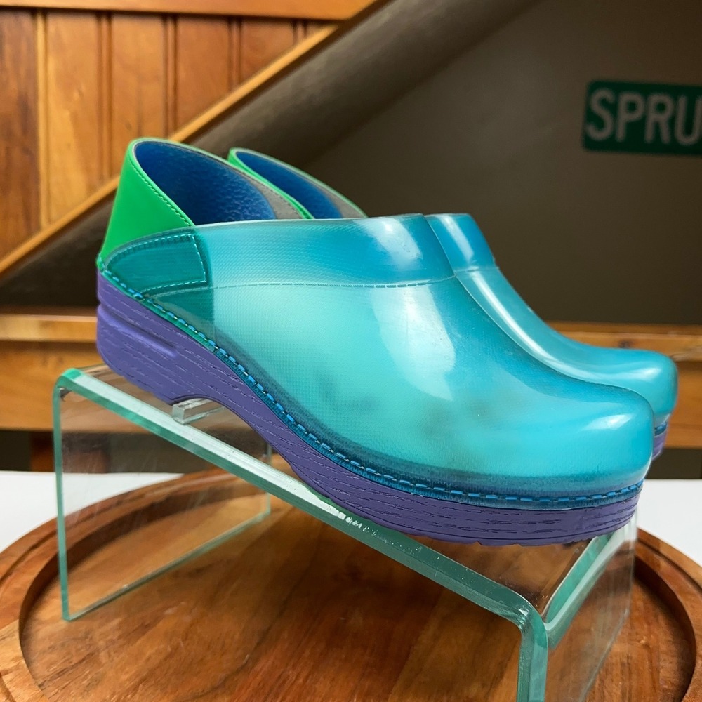 Dansko Professional Translucent Teal Green Purple Clogs Shoes Womens 39